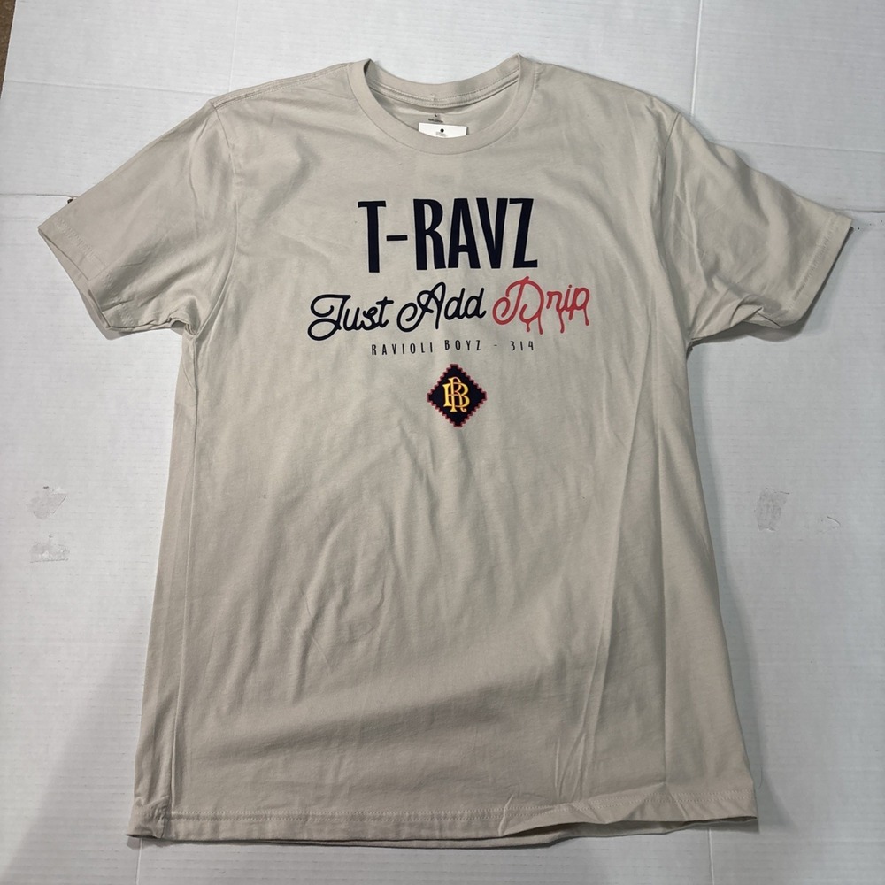 T-Ravz Just Add Drip T-Shirt Size Large NWT Beige Ravioli Boyz 314